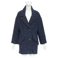ISABEL MARANT ETOILE 2017 Osbert navy herringbone tweed collared coat FR36 S