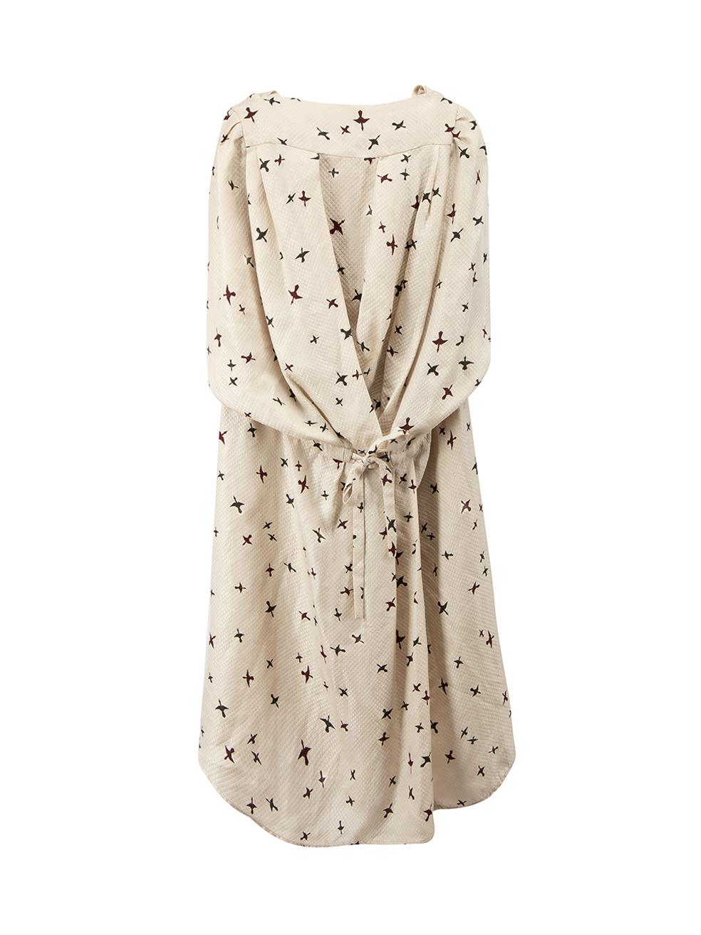 Isabel Marant Étoile Beige Silk Bird Print Draped Dress Size XS In Excellent Condition In London, GB