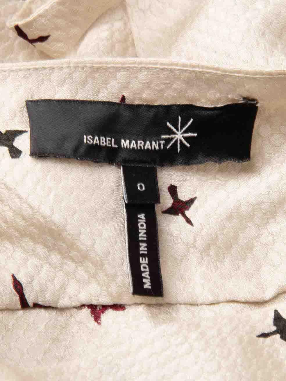  Isabel Marant Étoile Beige Silk Bird Print Draped Dress Size XS Pour femmes 
