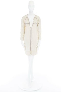 ISABEL MARANT ETOILE vestido boho bordado tribal de algodón viscosa beige FR38 S