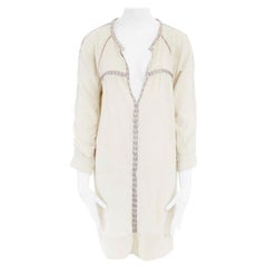 ISABEL MARANT ETOILE beige viscose cotton tribal embroidery boho dress FR38 S