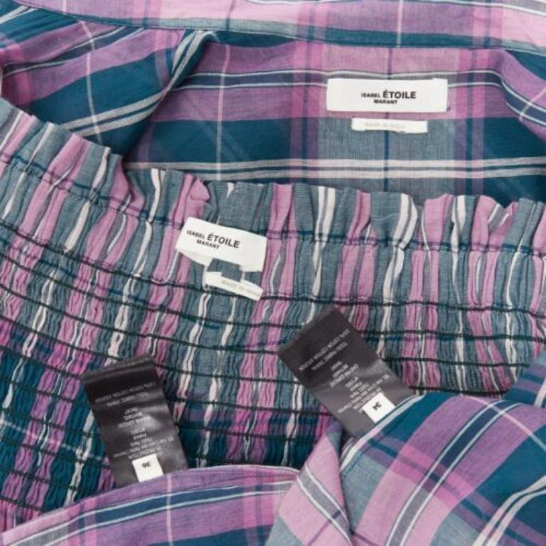 ISABEL MARANT ETOILE Bethany purple cotton check top FR34 XS shorts FR36 S set For Sale 6