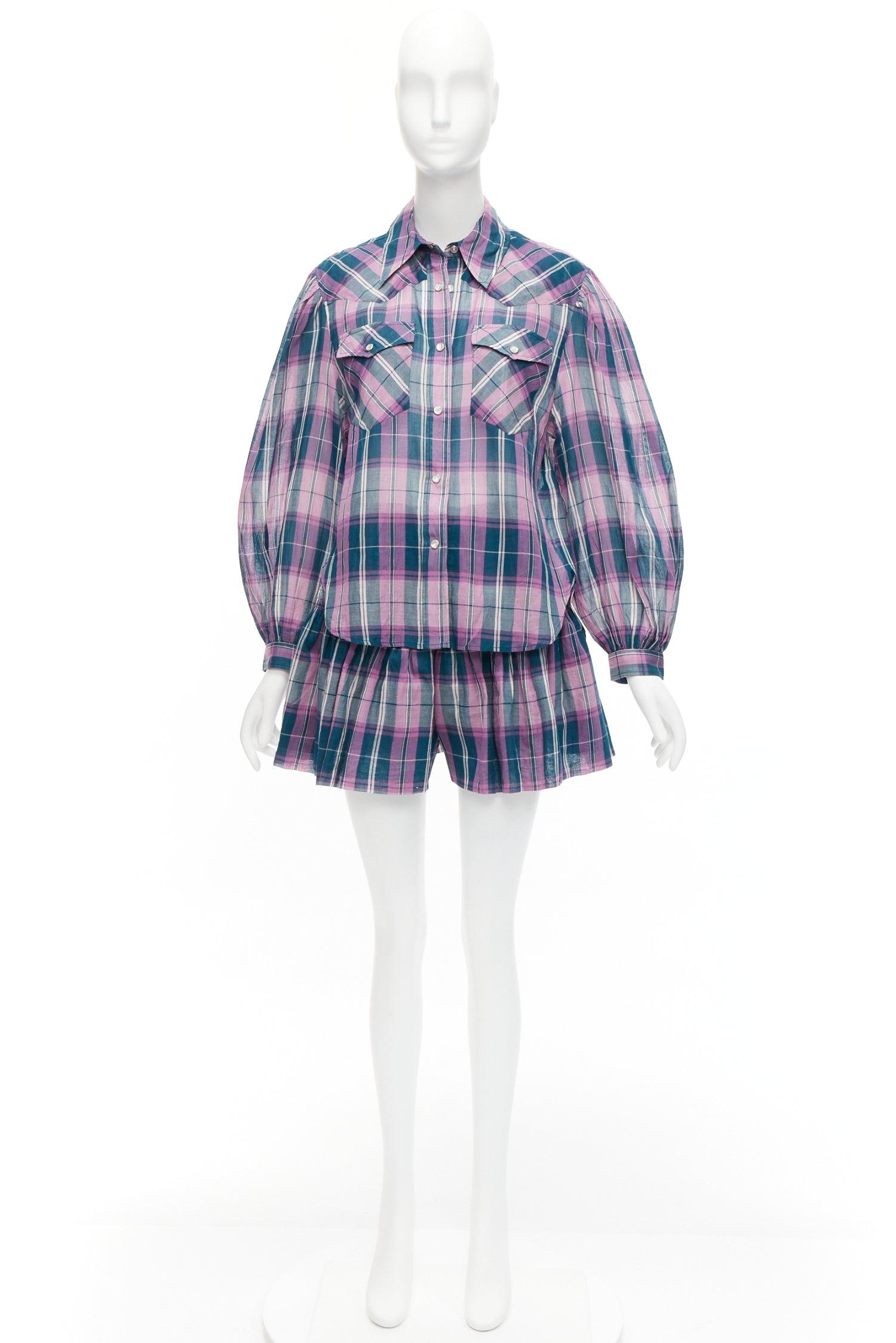 ISABEL MARANT ETOILE Bethany purple cotton check top FR34 XS shorts FR36 S set For Sale 8