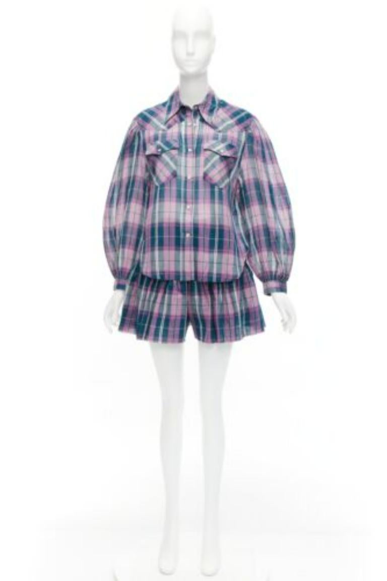 ISABEL MARANT ETOILE Bethany purple cotton check top FR34 XS shorts FR36 S set For Sale 7