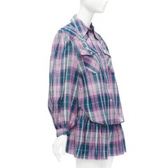 ISABEL MARANT ETOILE Bethany top a cuadros de algodón morado FR34 XS short FR36 S conjunto