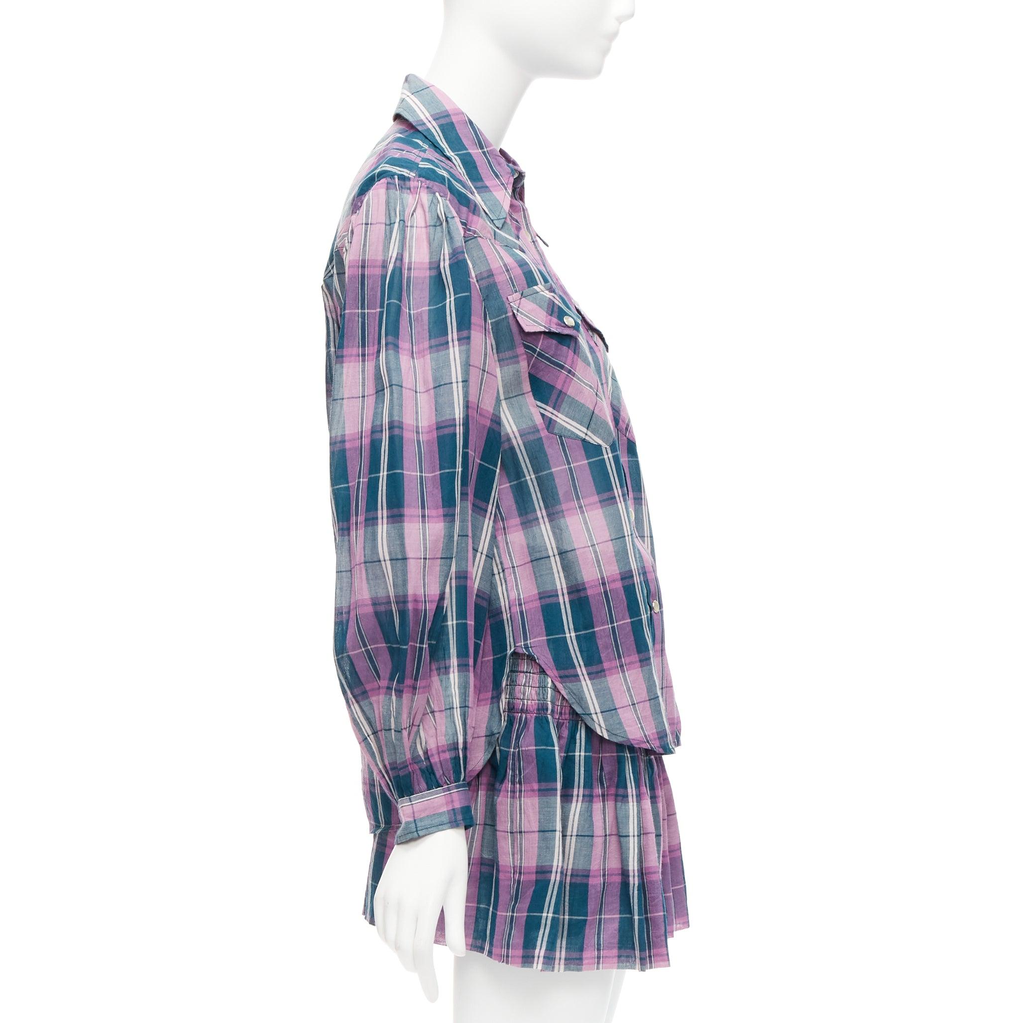 Women's ISABEL MARANT ETOILE Bethany purple cotton check top FR34 XS shorts FR36 S set For Sale