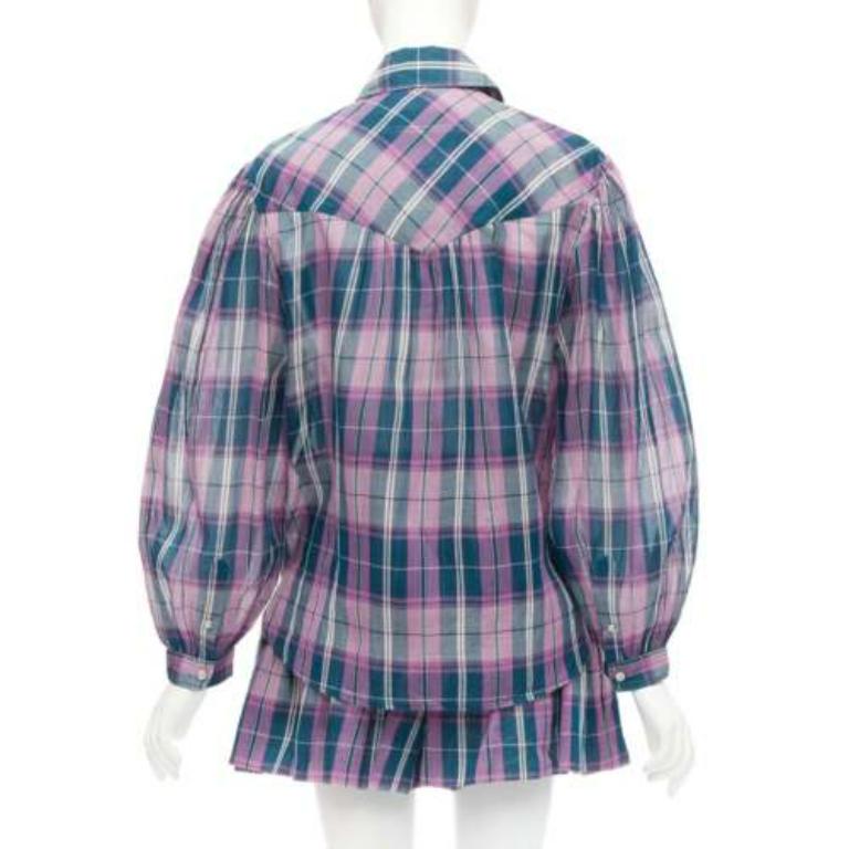 ISABEL MARANT ETOILE Bethany purple cotton check top FR34 XS shorts FR36 S set For Sale 1
