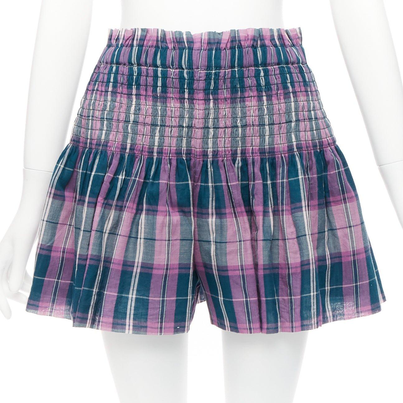 ISABEL MARANT ETOILE Bethany purple cotton check top FR34 XS shorts FR36 S set For Sale 4