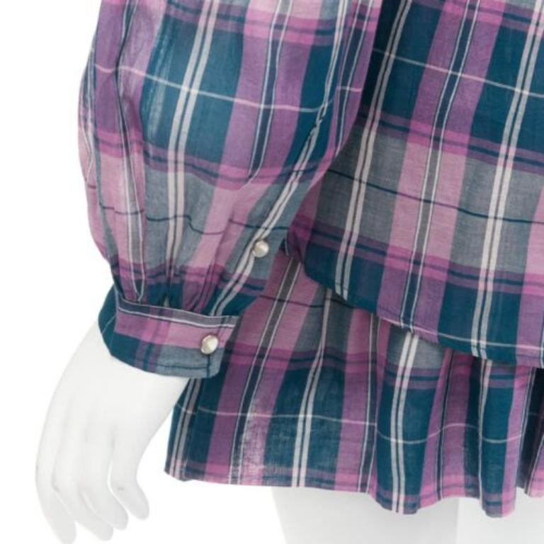 ISABEL MARANT ETOILE Bethany purple cotton check top FR34 XS shorts FR36 S set For Sale 3
