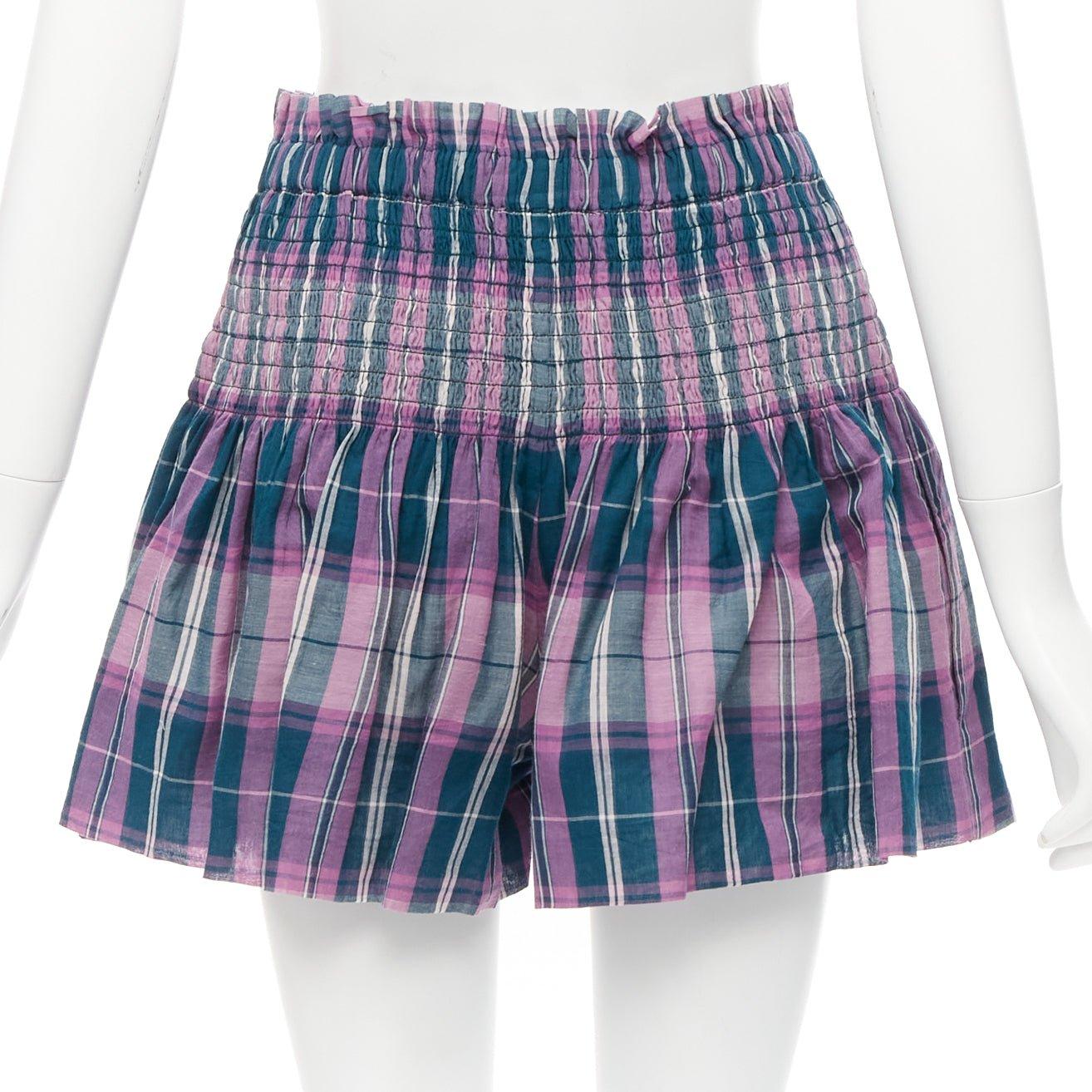 ISABEL MARANT ETOILE Bethany purple cotton check top FR34 XS shorts FR36 S set For Sale 5