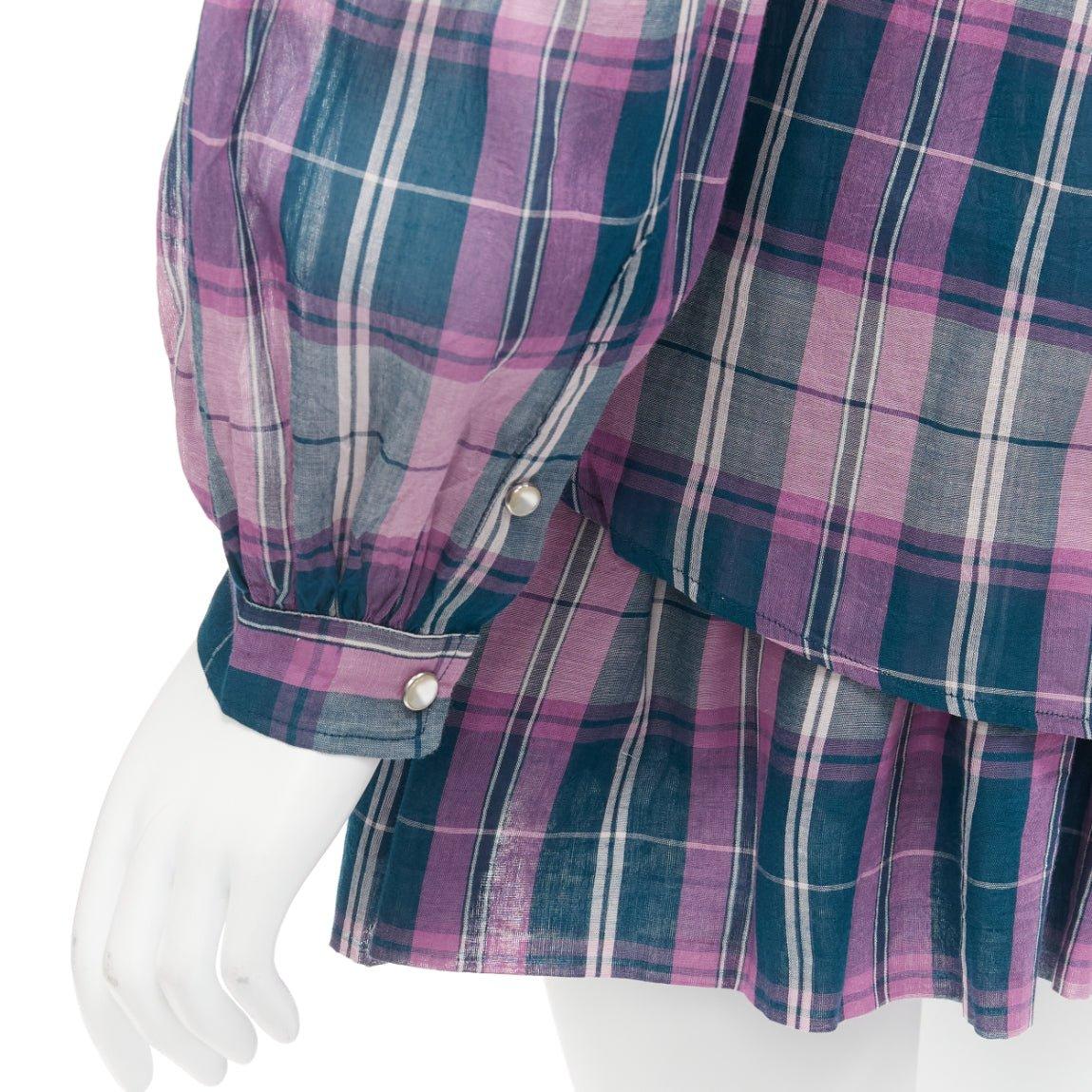 ISABEL MARANT ETOILE Bethany purple cotton check top FR34 XS shorts FR36 S set For Sale 6