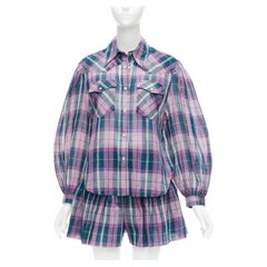 ISABEL MARANT ETOILE Bethany purple cotton check top FR34 XS shorts FR36 S set