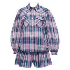 ISABEL MARANT ETOILE Bethany purple cotton check top FR34 XS shorts FR36 S set