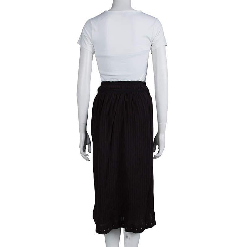 Isabel Marant Etoile Black Cotton Eyelet Detail Gathered Skirt S In Good Condition For Sale In Dubai, Al Qouz 2