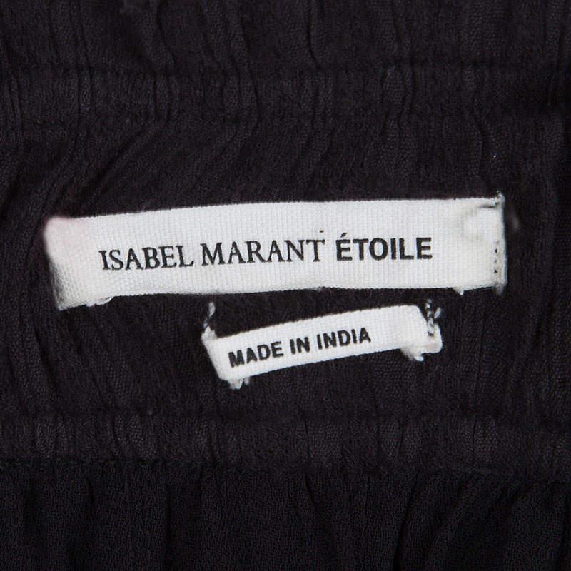 Isabel Marant Etoile Black Cotton Eyelet Detail Gathered Skirt S For Sale 1