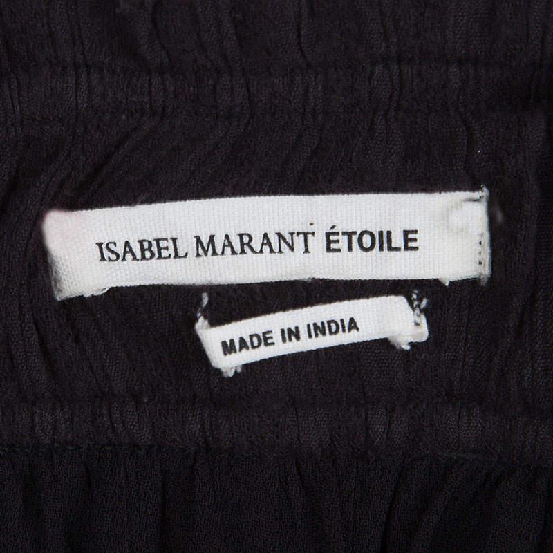 Isabel Marant Etoile Black Cotton Eyelet Detail Gathered Skirt S 1