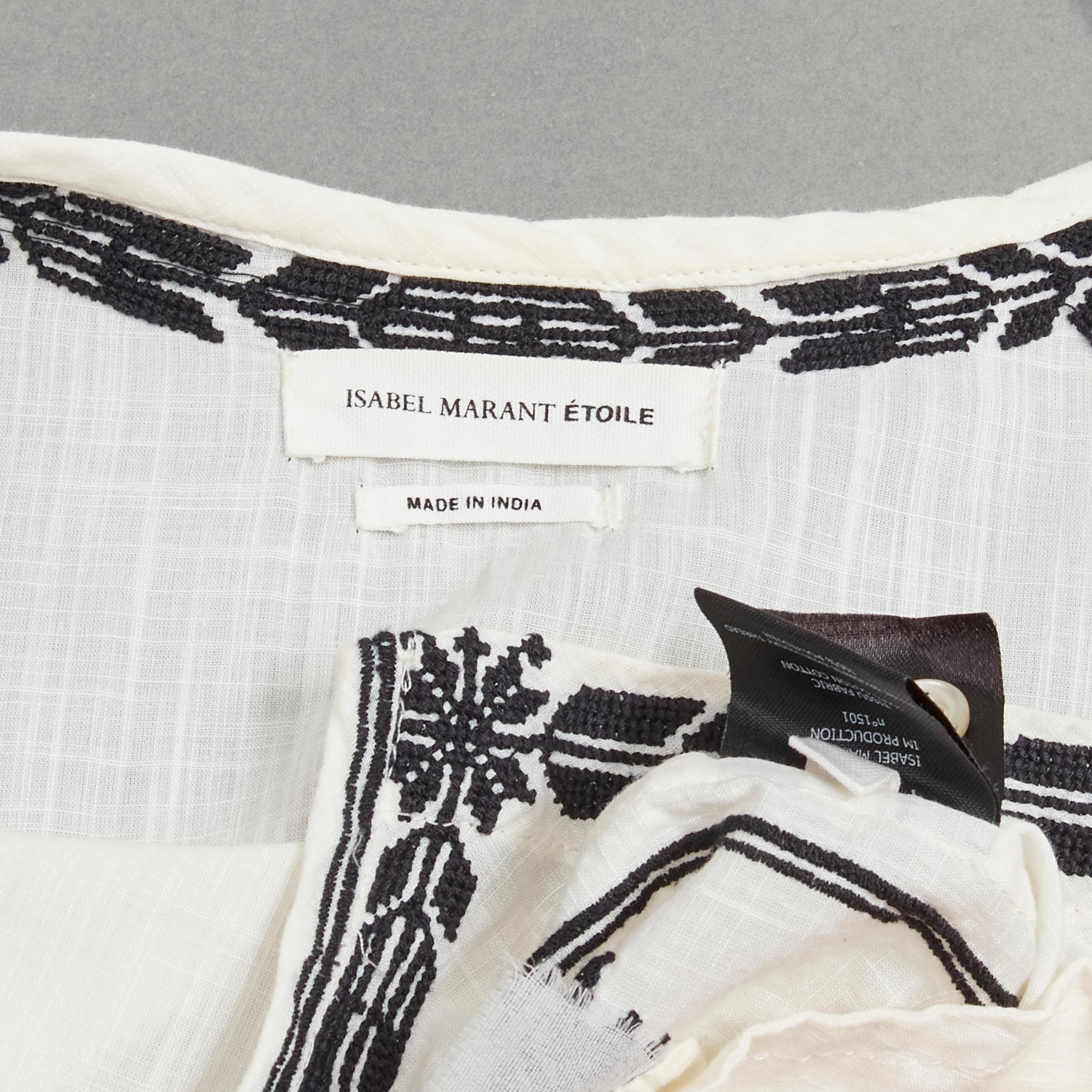 ISABEL MARANT ETOILE black embroidery cream cotton pocketed boho top FR36 S For Sale 7