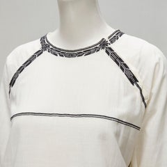 ISABEL MARANT ETOILE black embroidery cream cotton pocketed boho top FR36 S