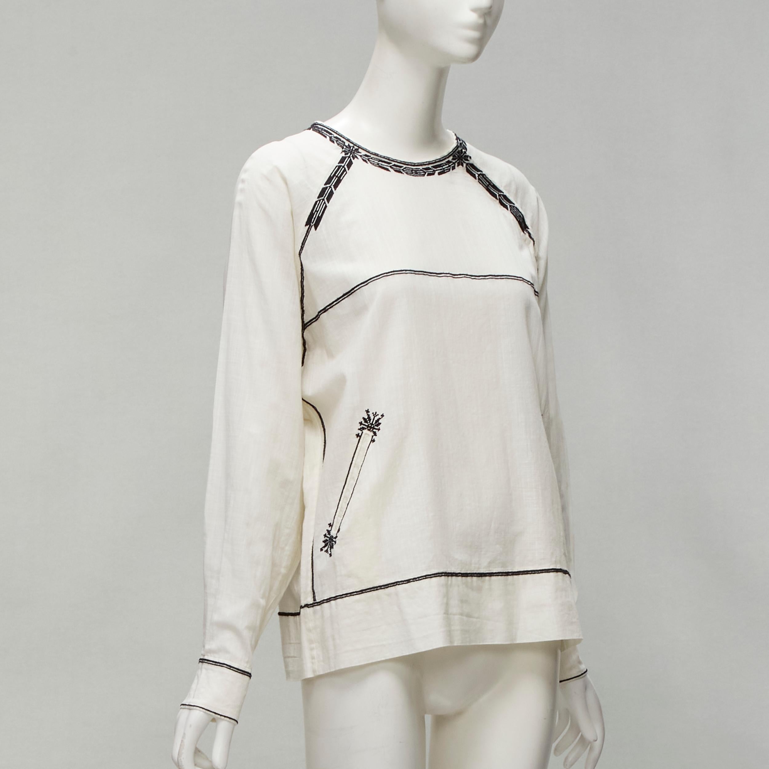 Black ISABEL MARANT ETOILE black embroidery cream cotton pocketed boho top FR36 S For Sale