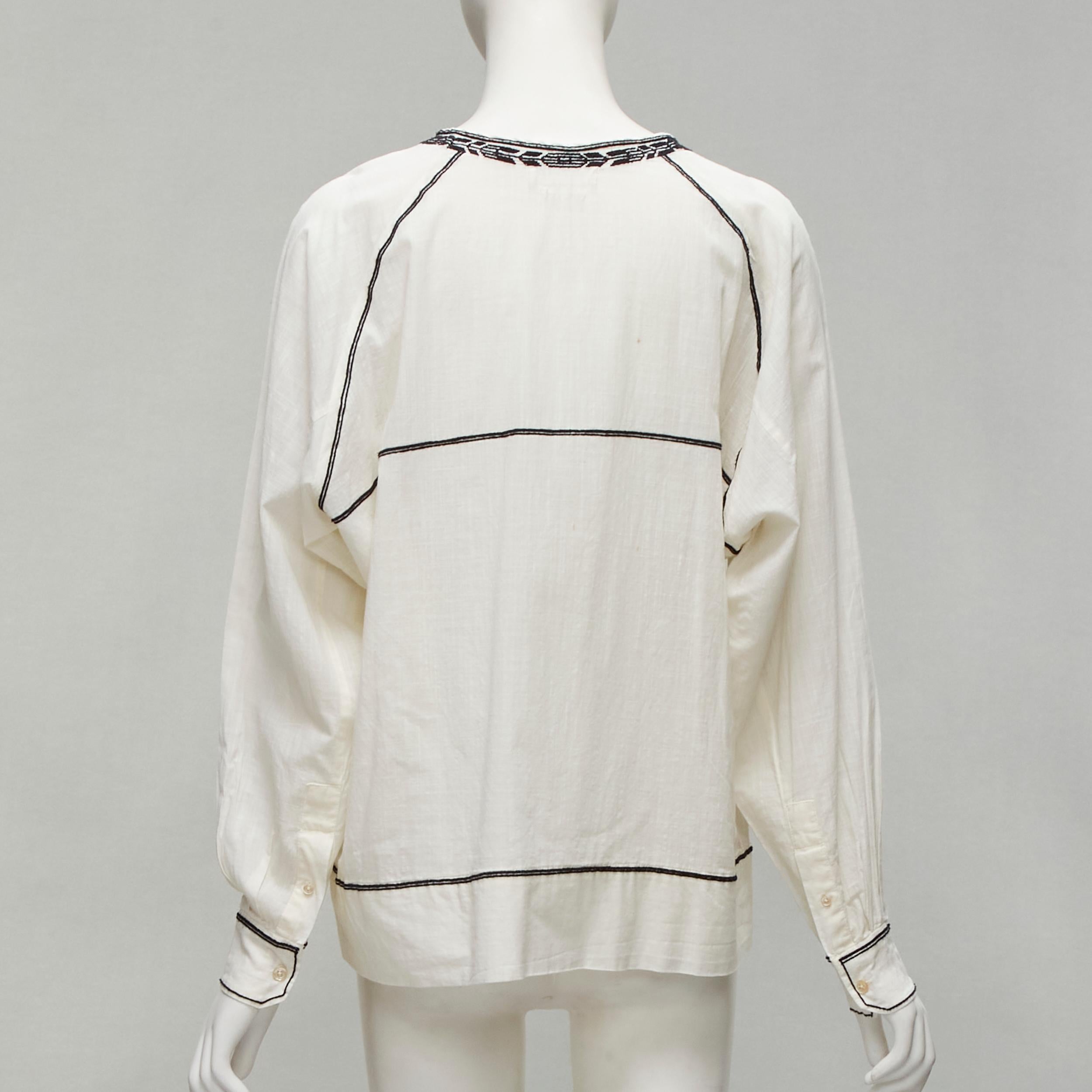 ISABEL MARANT ETOILE black embroidery cream cotton pocketed boho top FR36 S For Sale 1