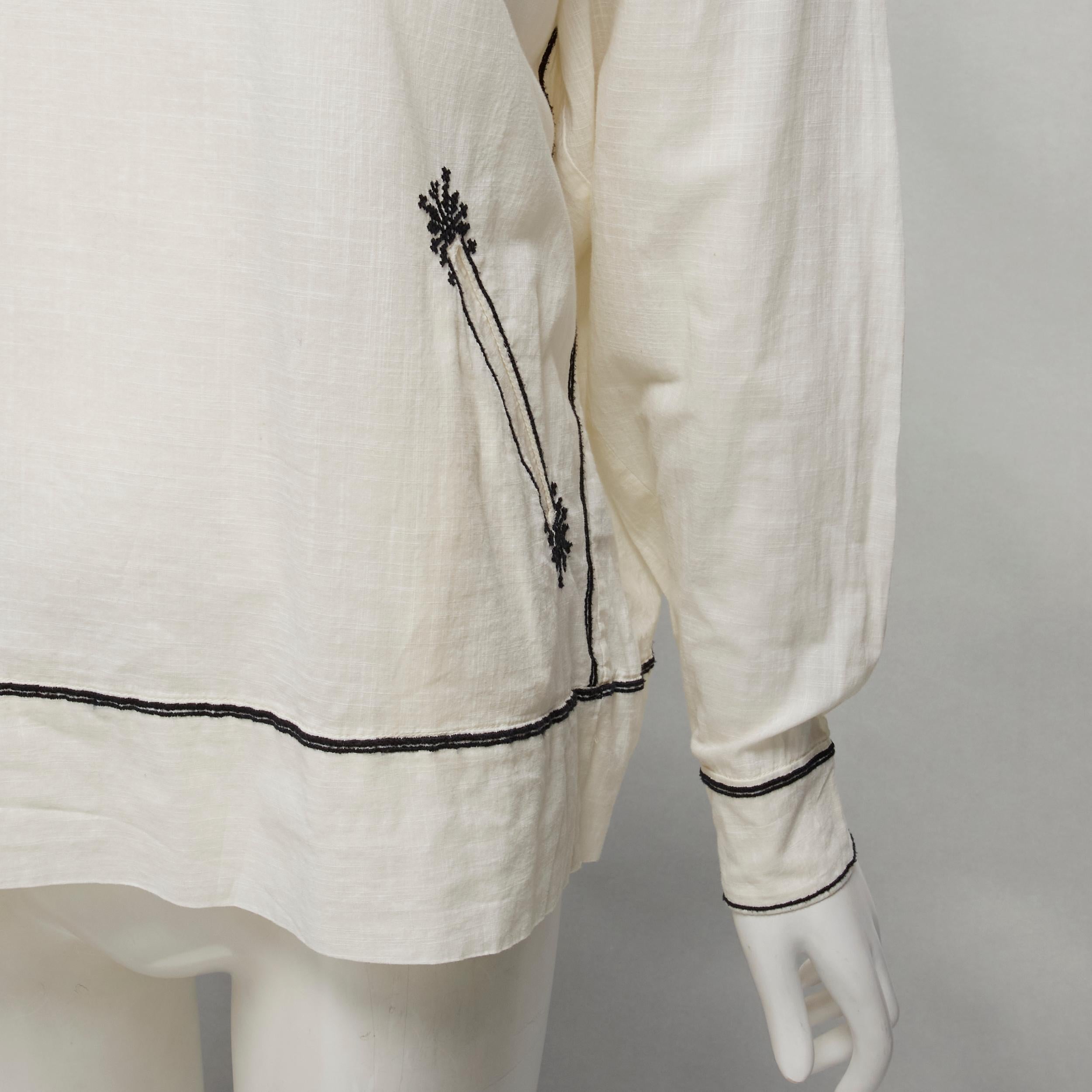 ISABEL MARANT ETOILE black embroidery cream cotton pocketed boho top FR36 S For Sale 3