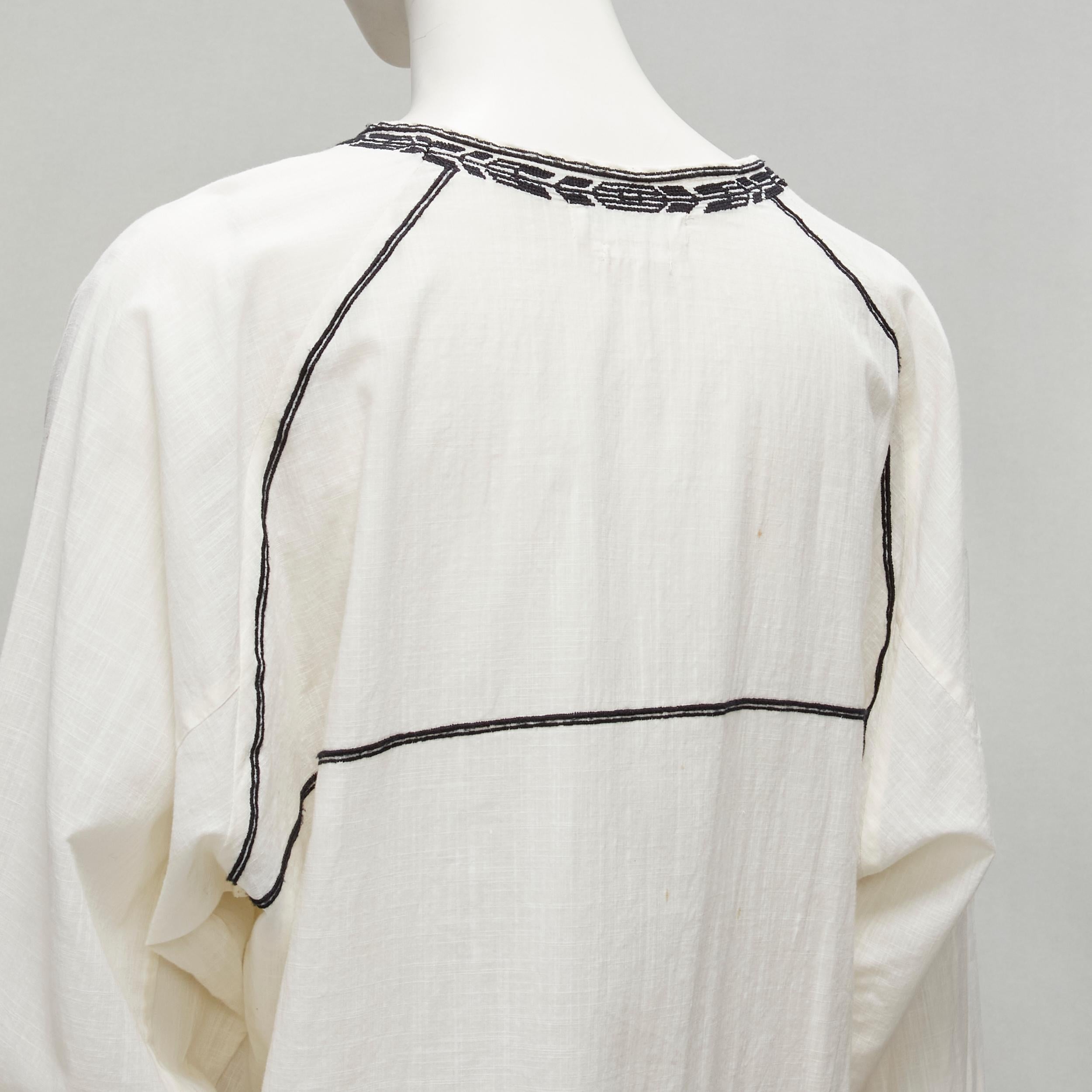 ISABEL MARANT ETOILE black embroidery cream cotton pocketed boho top FR36 S For Sale 4