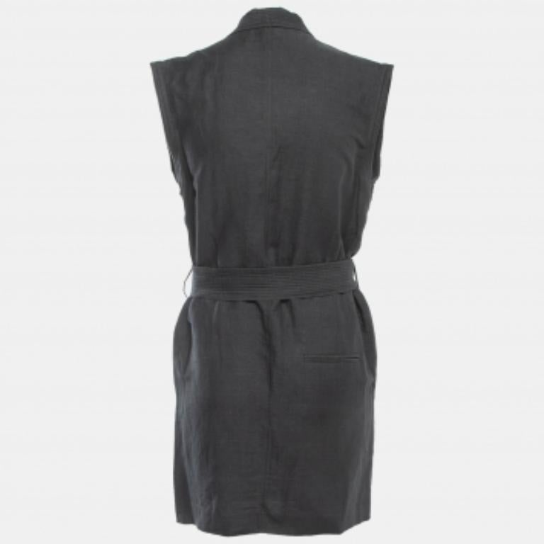 Isabel Marant Etoile Mini vestido sin mangas con cinturón de lino negro gris XS Negro