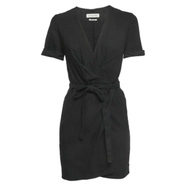 Isabel Marant Etoile Black Linen Blend Wrap On Mini Dress S For Sale