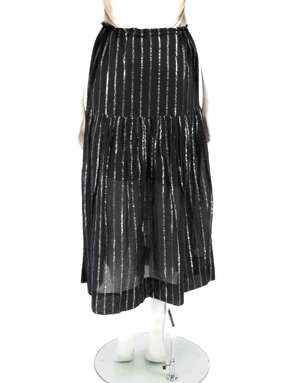 Isabel Marant Etoile Black Metallic Striped Drawstring Midi Skirt  In Good Condition For Sale In London, GB