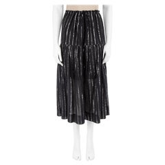 Isabel Marant Etoile Black Metallic Striped Drawstring Midi Skirt