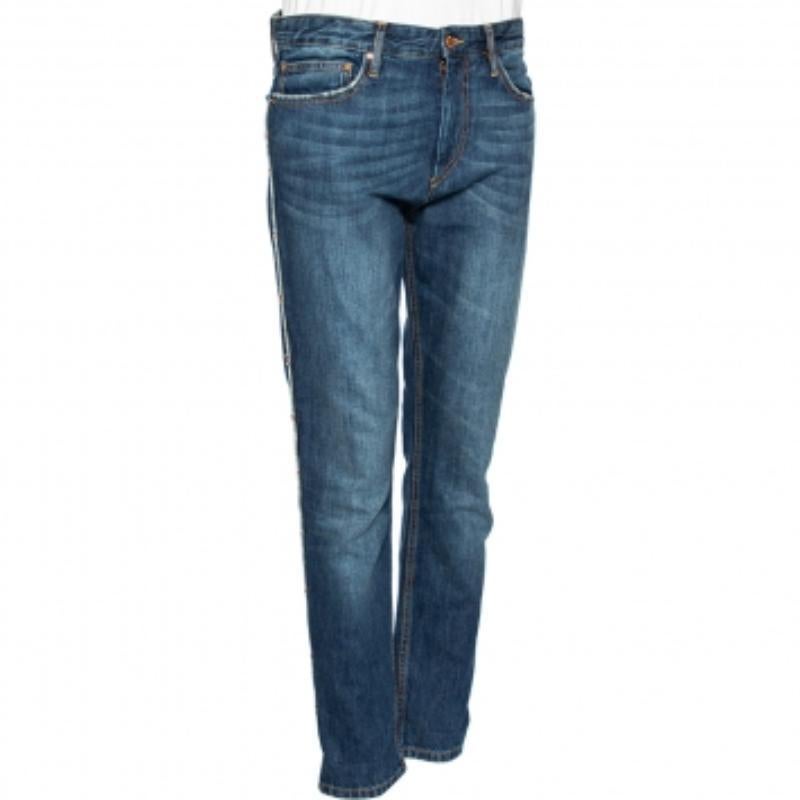 Isabel Marant Étoile Bleu Denim Distressed Trim Detailed Jeans M 3