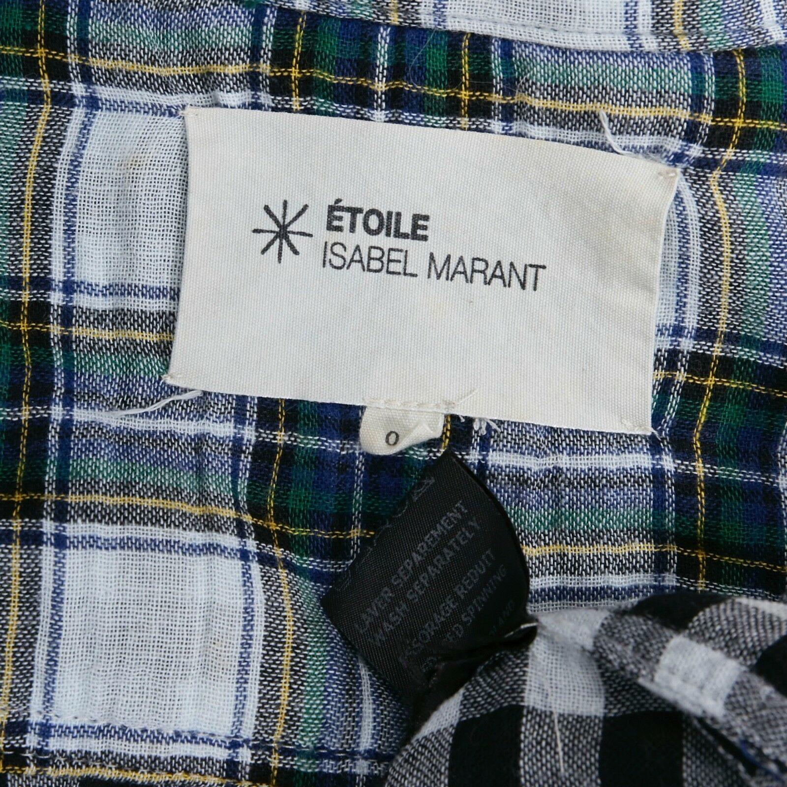 ISABEL MARANT ETOILE blue green checker cotton zip front shirt jacket US0 XS 4