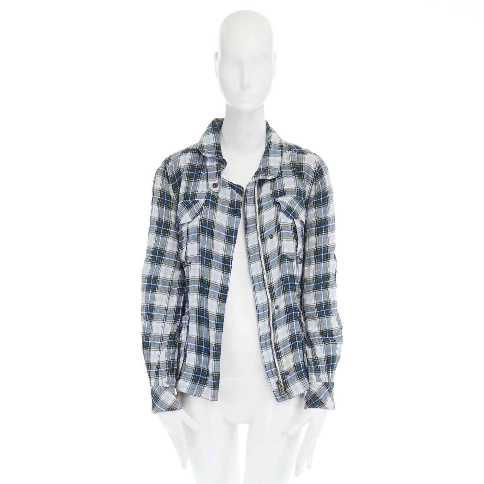 ISABEL MARANT ETOILE blue green checker cotton zip front shirt jacket US0 XS 
Reference: YNWG/A00025 
Brand: Isabel Marant 
Designer: Isabel Marant 
Material: Cotton 
Color: Green 
Pattern: Check 
Closure: Zip 
Extra Detail: Cotton, elastane. Green