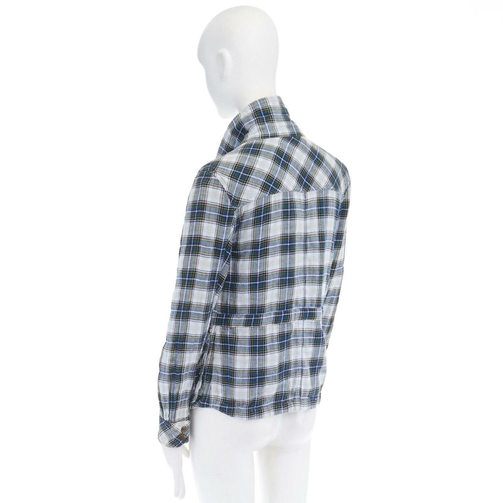 Gray ISABEL MARANT ETOILE blue green checker cotton zip front shirt jacket US0 XS