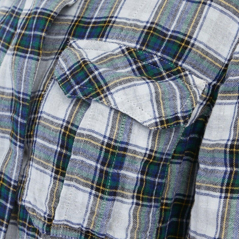 ISABEL MARANT ETOILE blue green checker cotton zip front shirt jacket ...