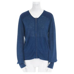ISABEL MARANT ETOILE blue linen cotton knit zip front cardigan sweater US0 XS