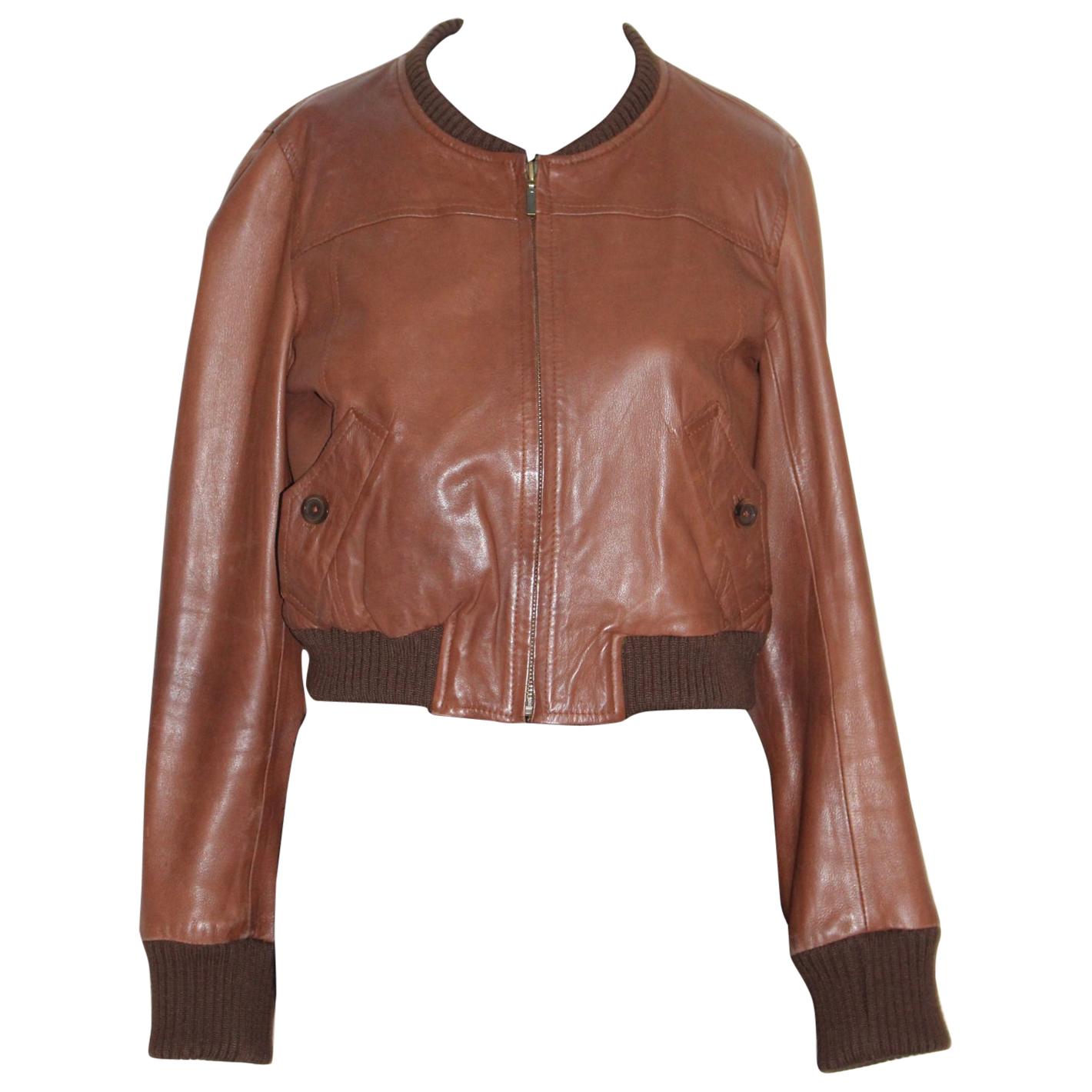 Isabel Marant Etoile Brown Sheep Leather Vintage Cropped Jacket France  For Sale