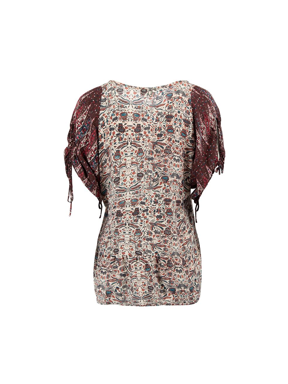 Isabel Marant Étoile Top Peplum Estampado Seda Borgoña Talla M Marrón en venta