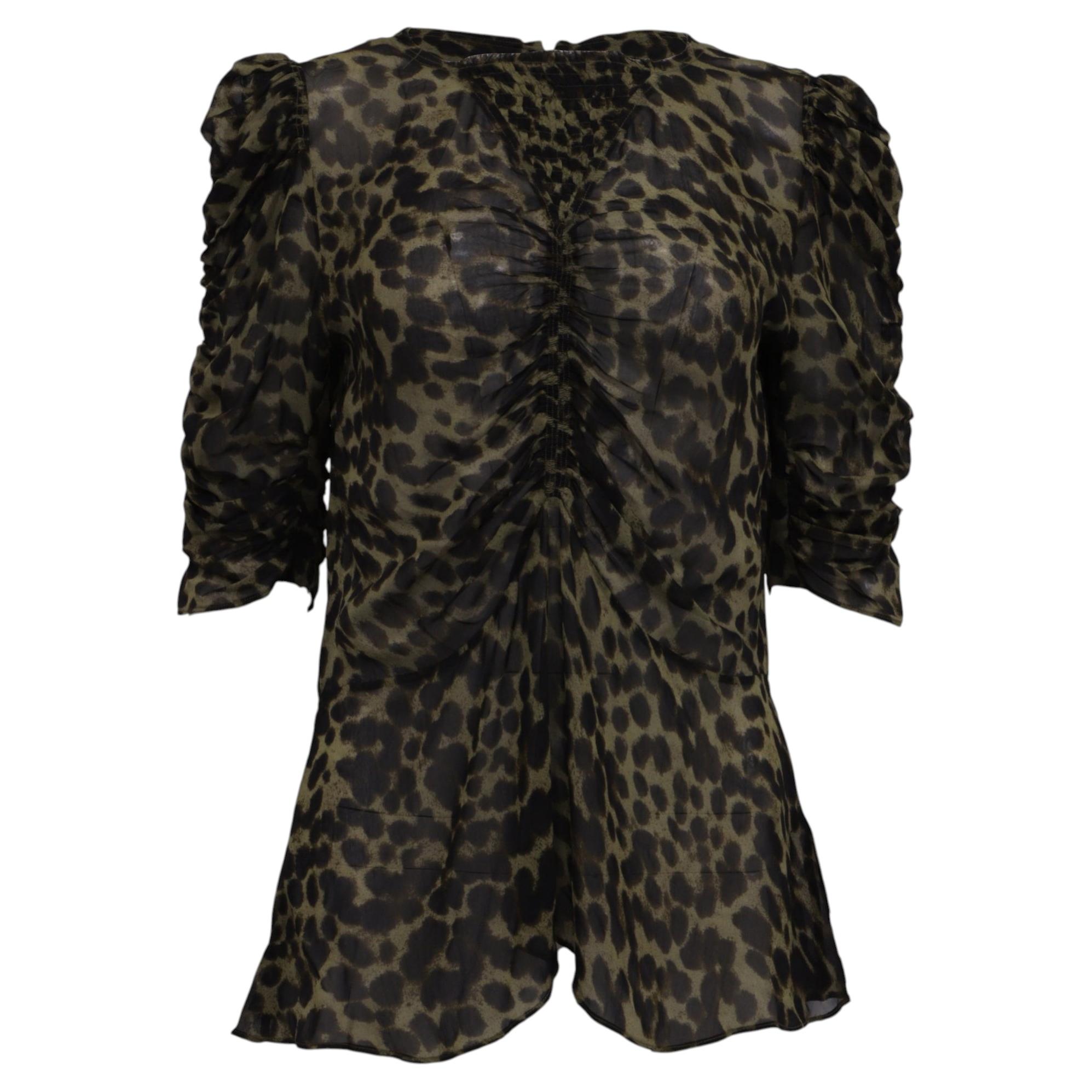 Isabel Marant Étoile Caja Ruched Blouse in Animal Print Viscose For Sale