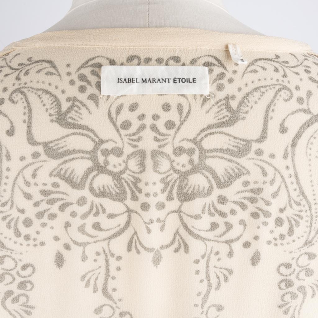 Isabel Marant Etoile Dress Silk Printed Creme Drop Waist 42 / 8 7