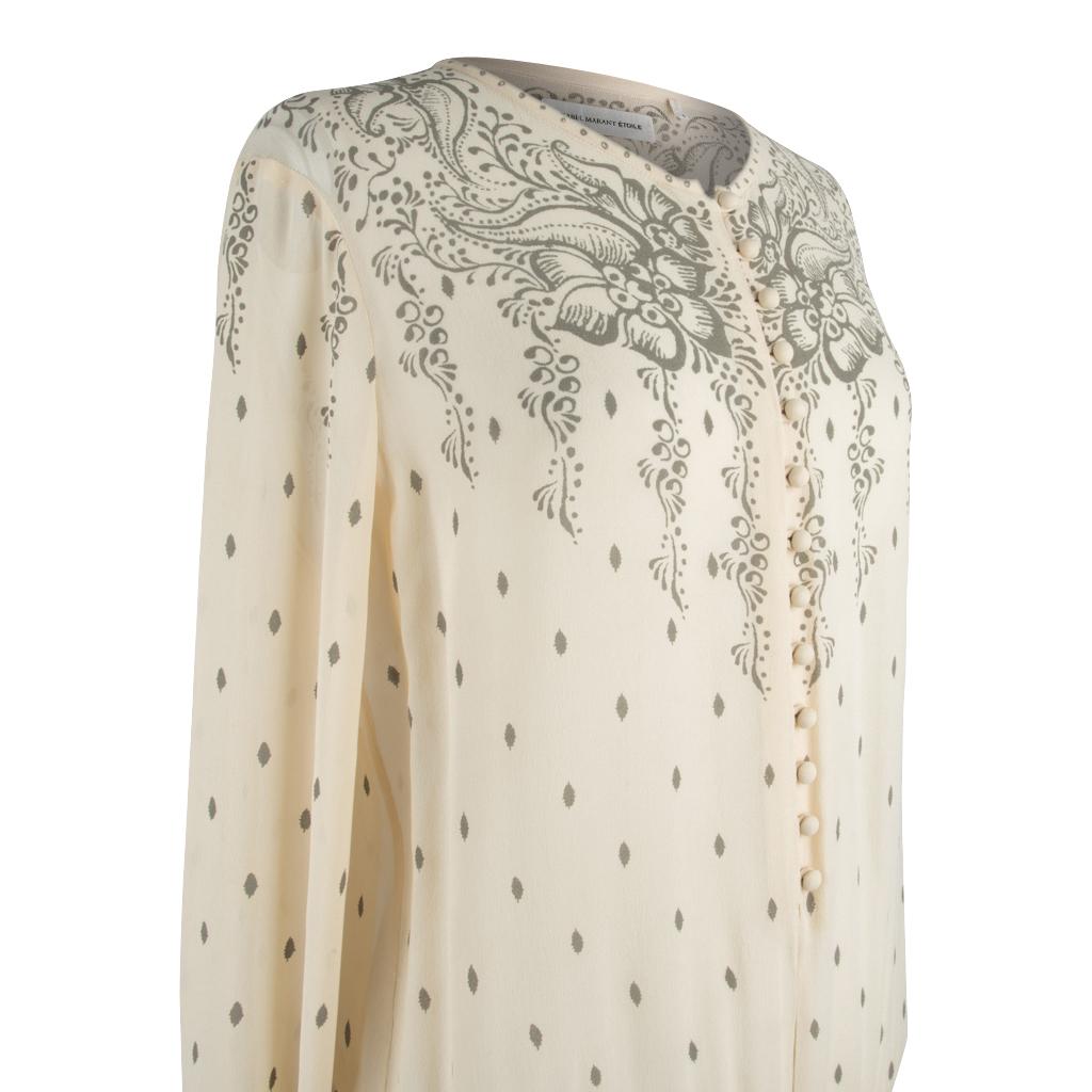 Isabel Marant Etoile Dress Silk Printed Creme Drop Waist 42 / 8 In Excellent Condition In Miami, FL