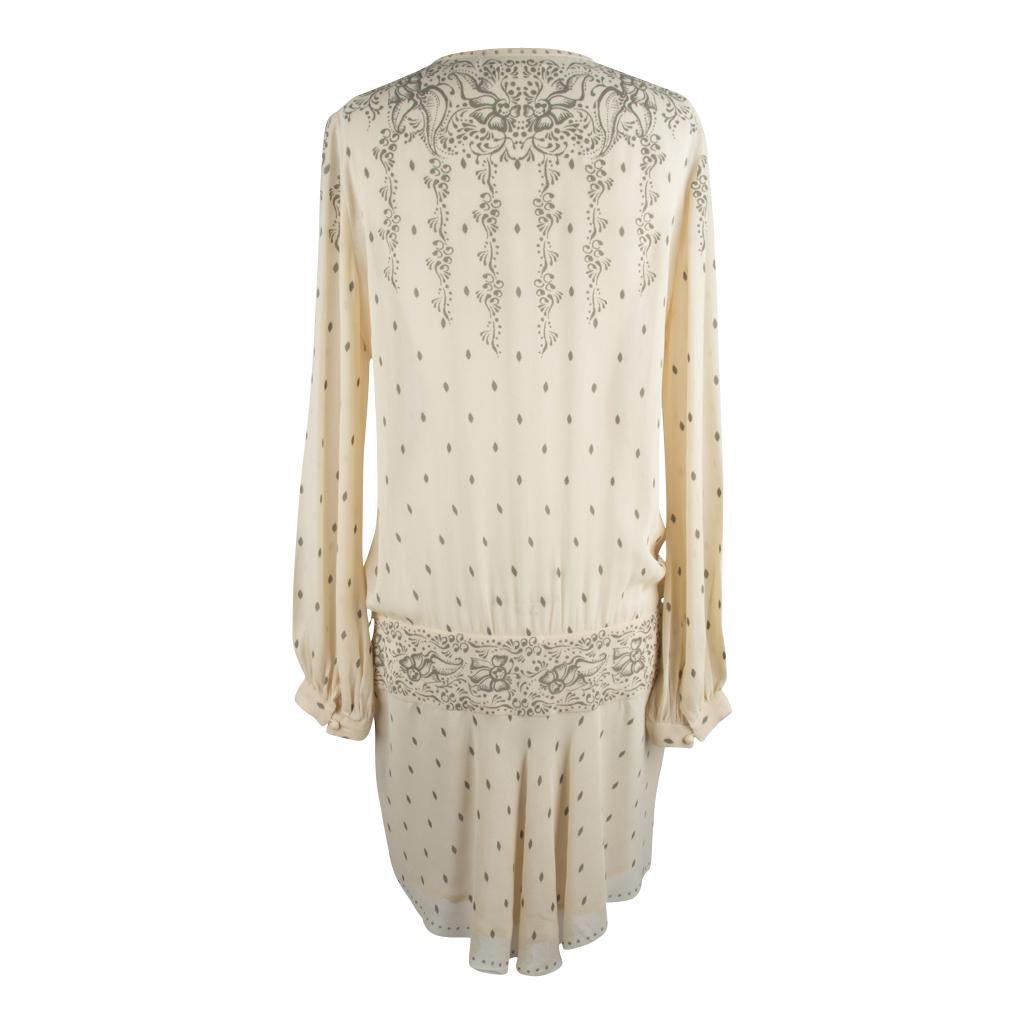 Isabel Marant Etoile Dress Silk Printed Creme Drop Waist 42 / 8 1
