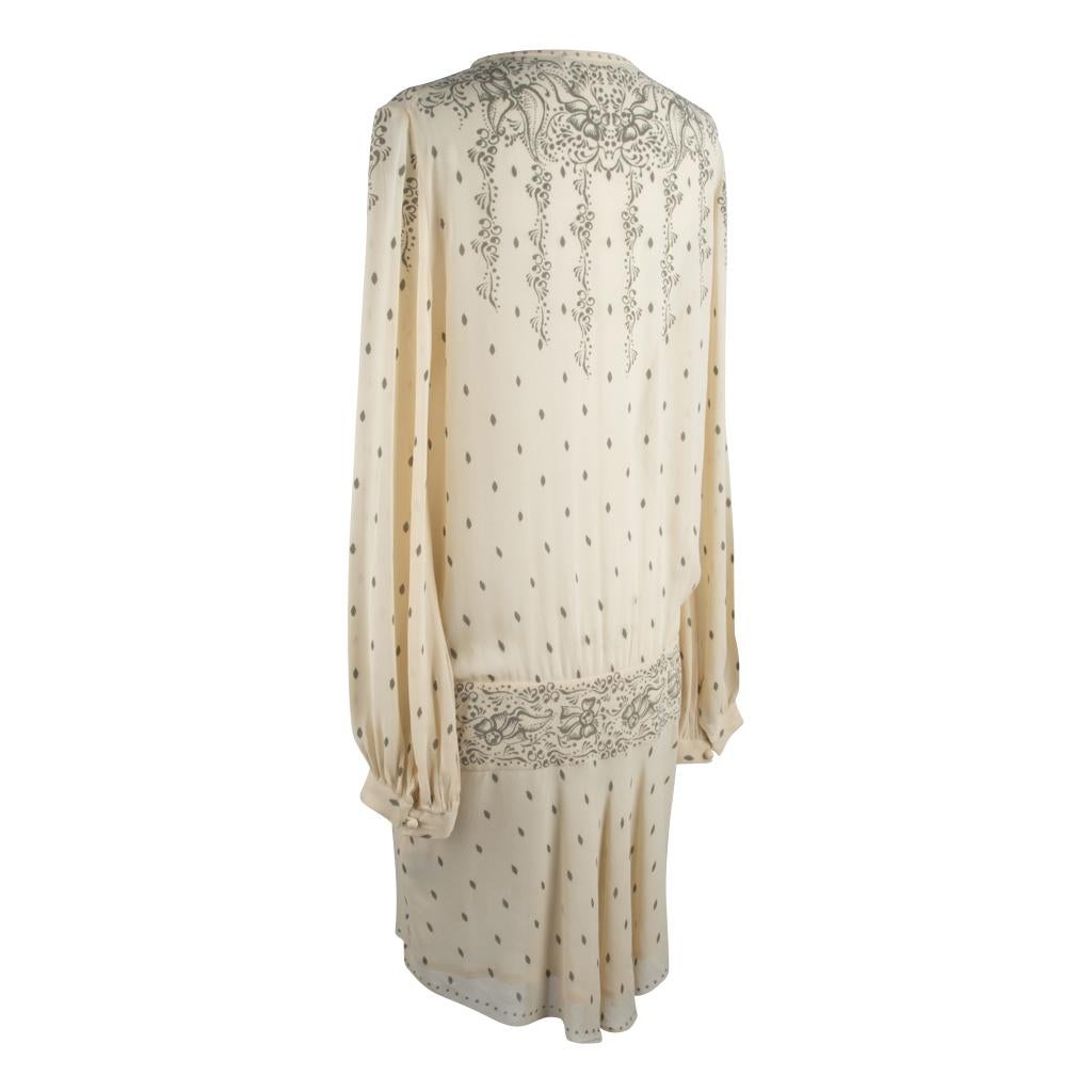 Isabel Marant Etoile Dress Silk Printed Creme Drop Waist 42 / 8 2