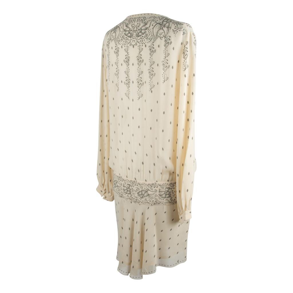 Isabel Marant Etoile Dress Silk Printed Creme Drop Waist 42 / 8 4