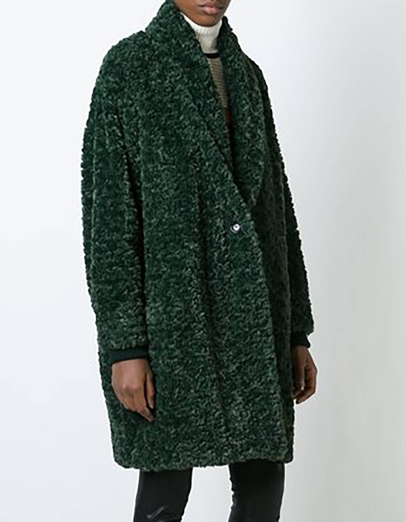 Isabel Marant Etoile Green Faux Fur Adams Coat Sz FR 42 NWT In Excellent Condition In New York, NY