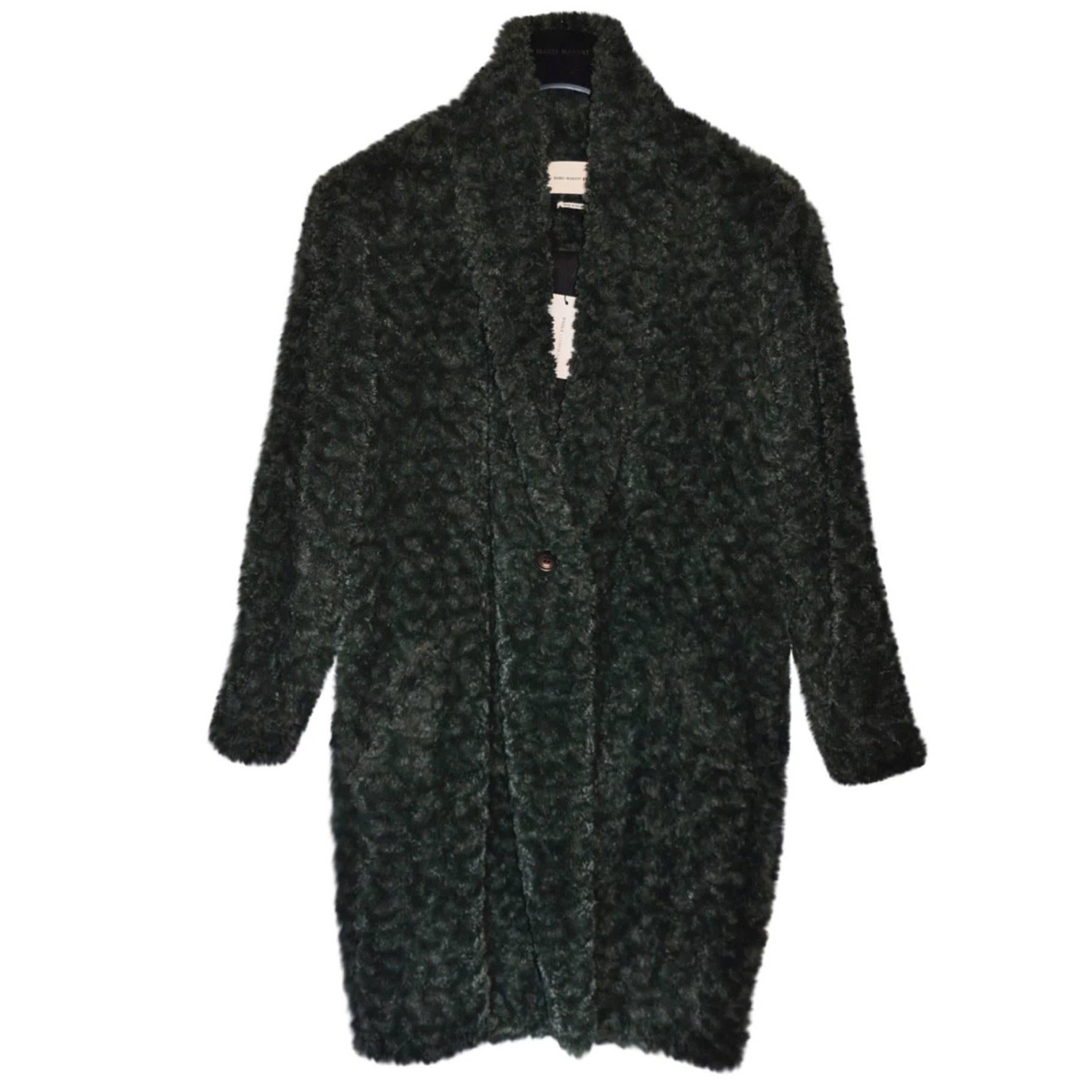 Isabel Marant Etoile Green Faux Fur Adams Coat Sz FR 42 NWT