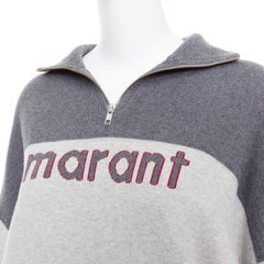 ISABEL MARANT Etoile grey bicolor logo half zip jumper sweater