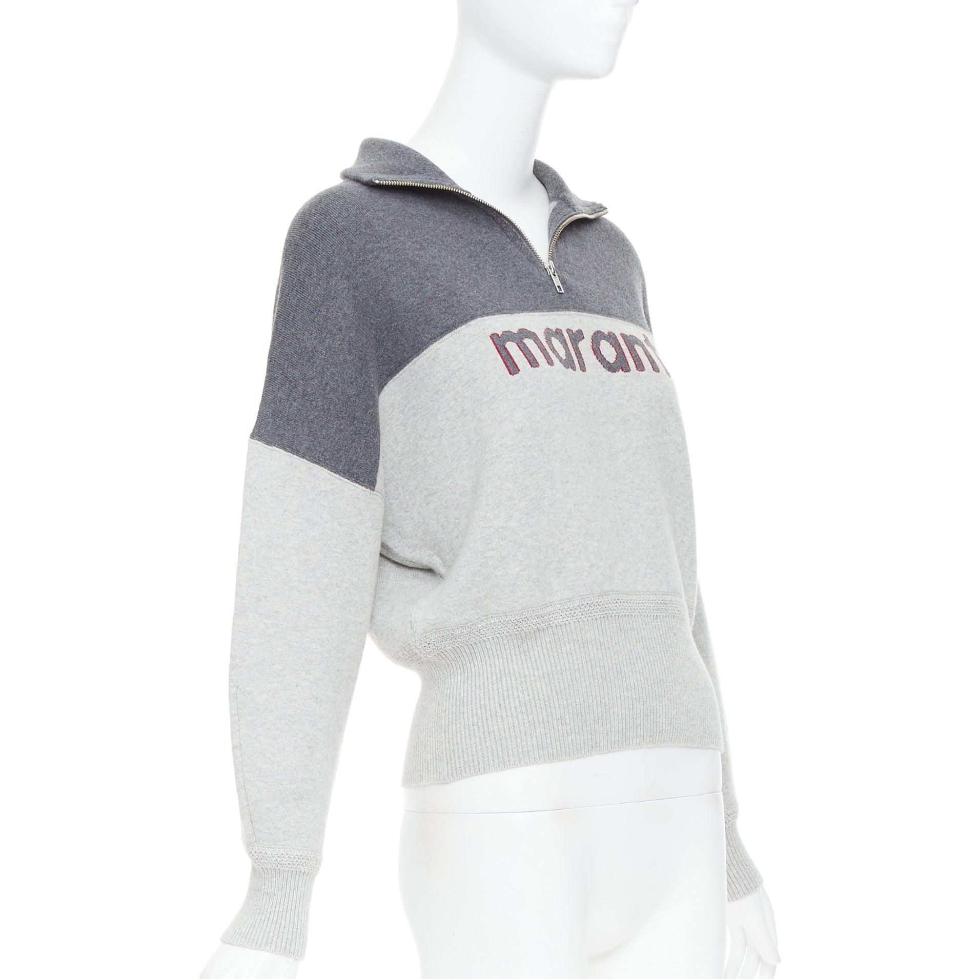 Gray ISABEL MARANT Etoile grey bicolor logo half zip jumper sweater For Sale