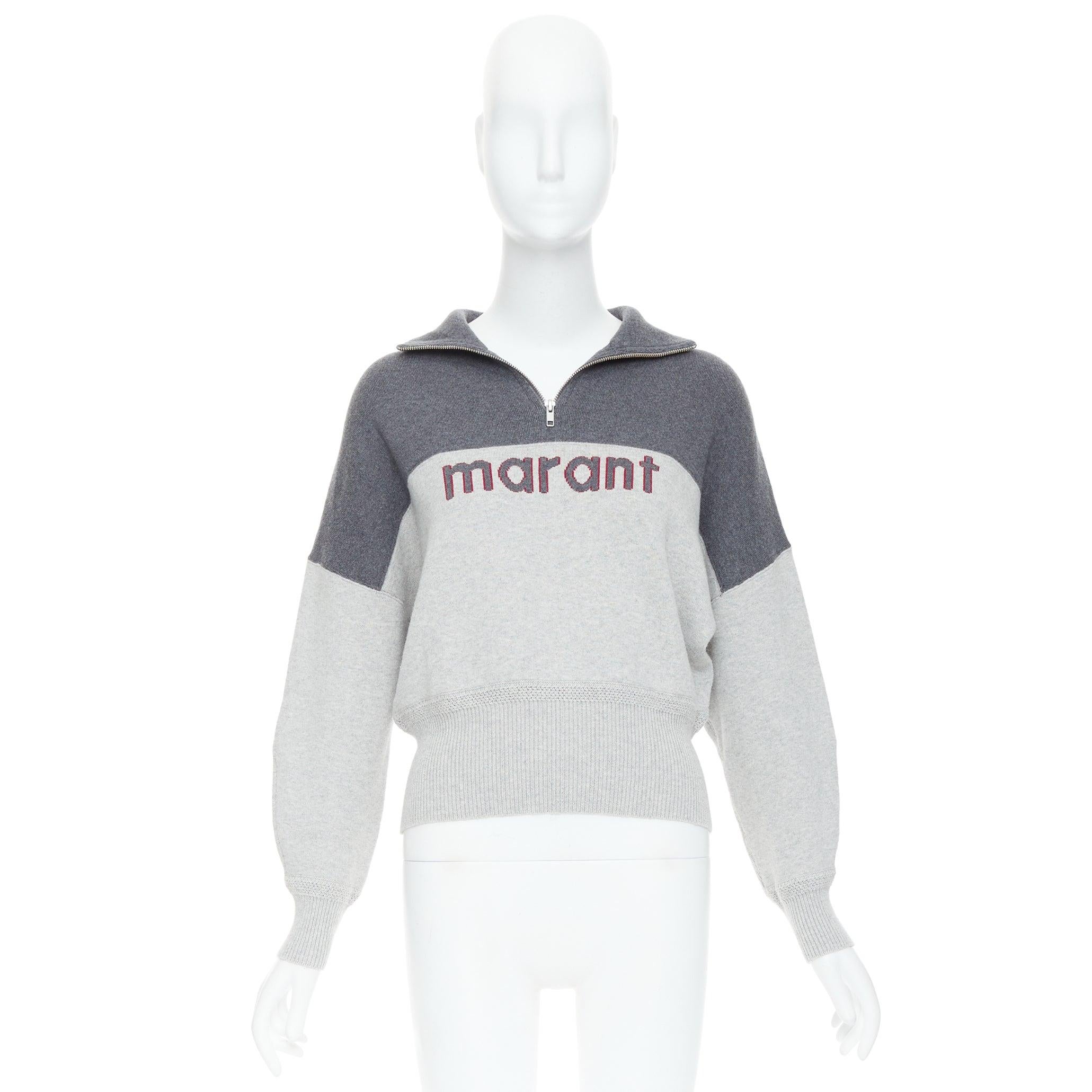 ISABEL MARANT Etoile grey bicolor logo half zip jumper sweater For Sale 5