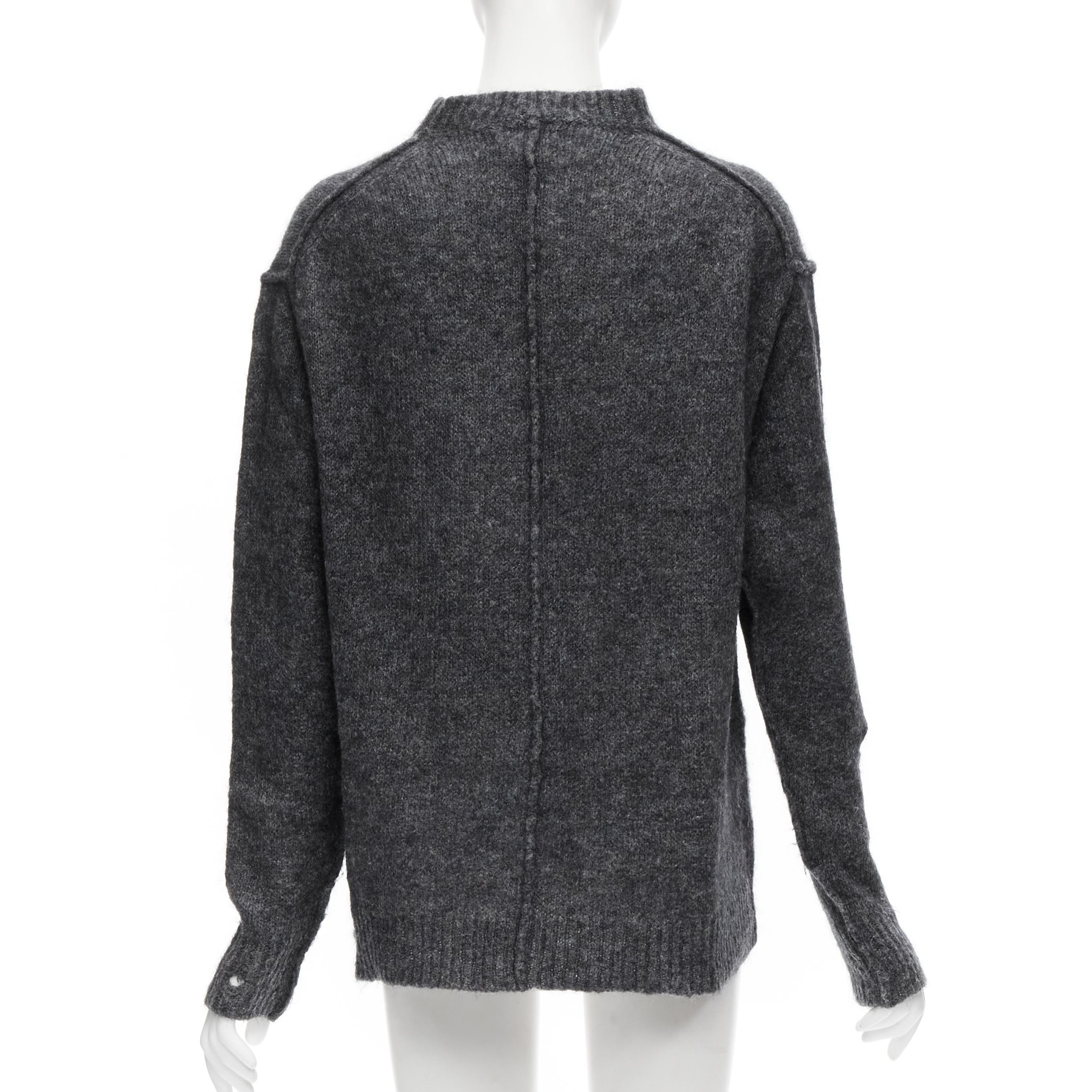 Black ISABEL MARANT ETOILE grey mohair wool holey distressed oversized sweater FR36 XS